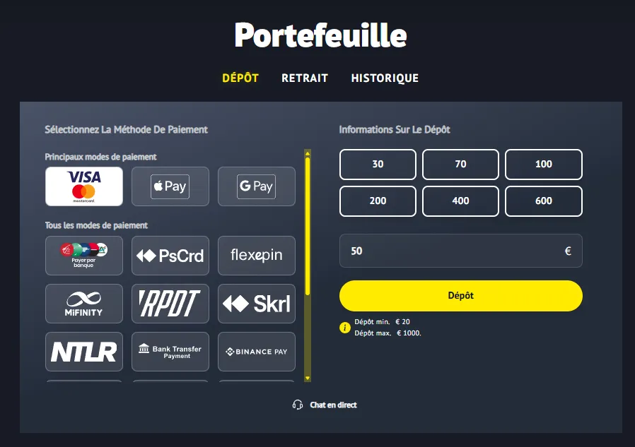 Méthodes de dépôt disponibles sur la plateforme